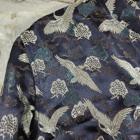 Lisa Von Tang Stork Crane Jacquard Brocade Cropped Jacket Coat - Picture 4 of 11